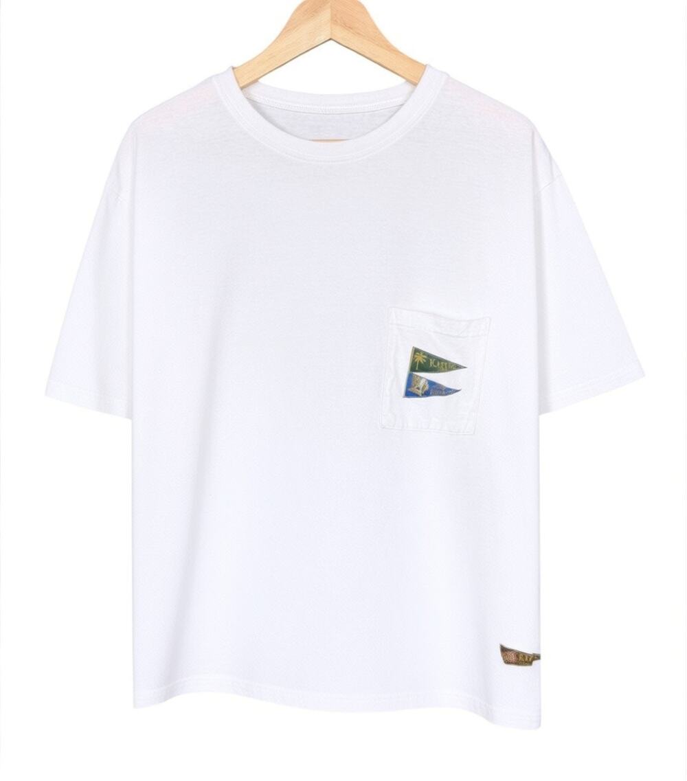 Kapital Pennant Flags Men's Medium White Boxy Pocket T-Shirt Japan Streetwear